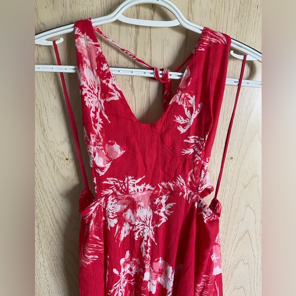 Free People Lille Printed Maxi Halter Dress Raspberry Red Endless Summer Beach L - Picture 5 of 15